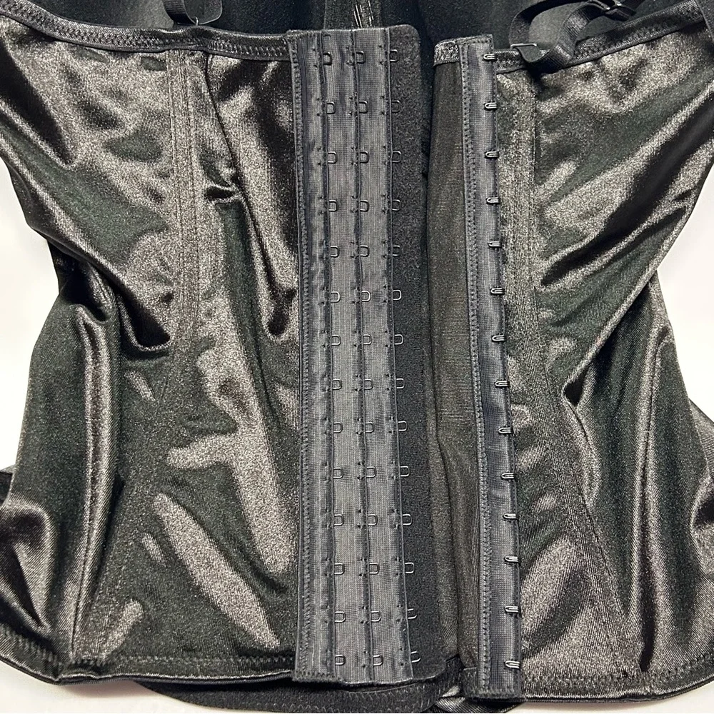 Spirit Bustier Corset Top Size L‎ Lace Up Black Satin Costume Budoir Pin Up NWT